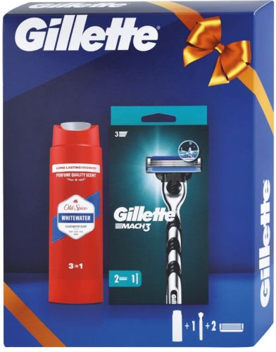 Gillette Mach3 strojek+ 2 hlavice+ sprchov gel Old Spice WhiteWater 250 ml